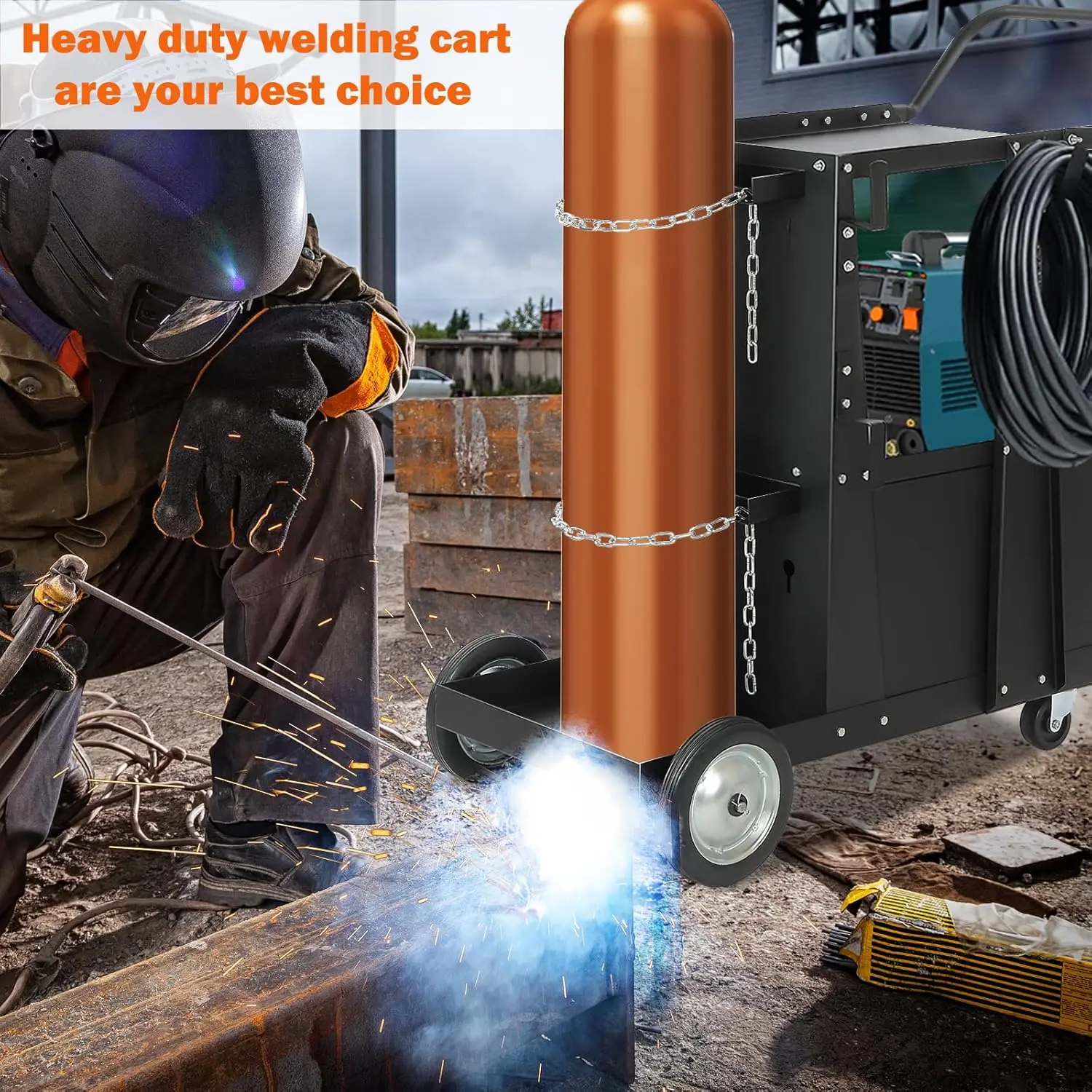 Welding Cart,Heavy Duty Rolling Welder Carts with 360 Swivel Wheels,Large Size Welder Cart for MIG MMA TIG Welding Machine and P