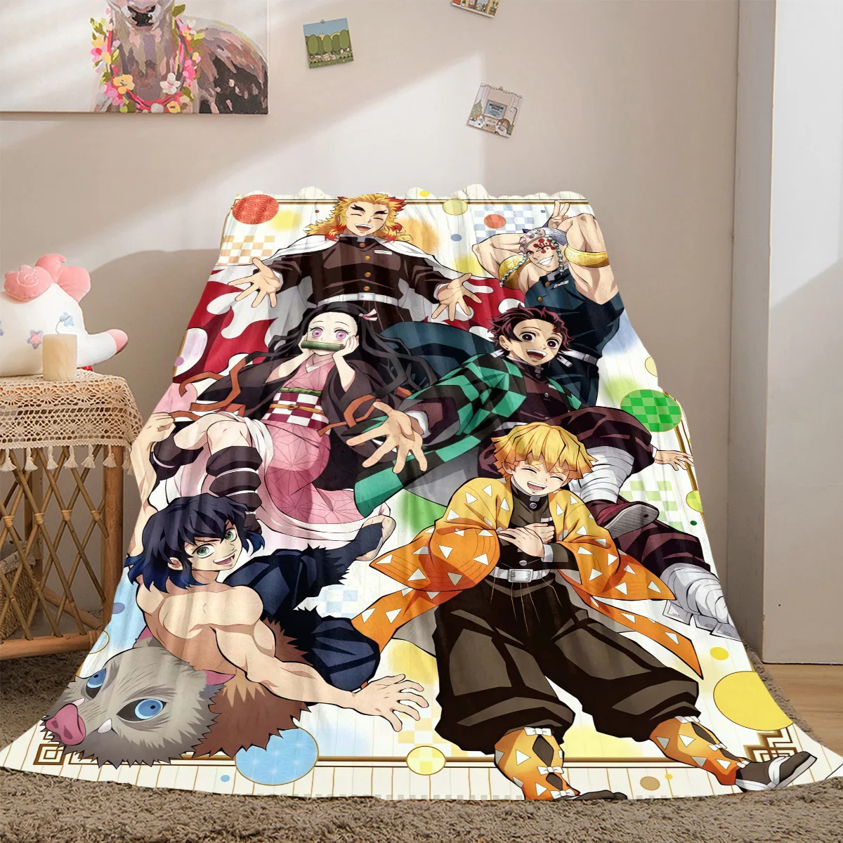Anime Demon Slayer Luxury Flannel Lightweight Blanket Home Decor Sofa Bed Travel Cover Family Gift LXRa9