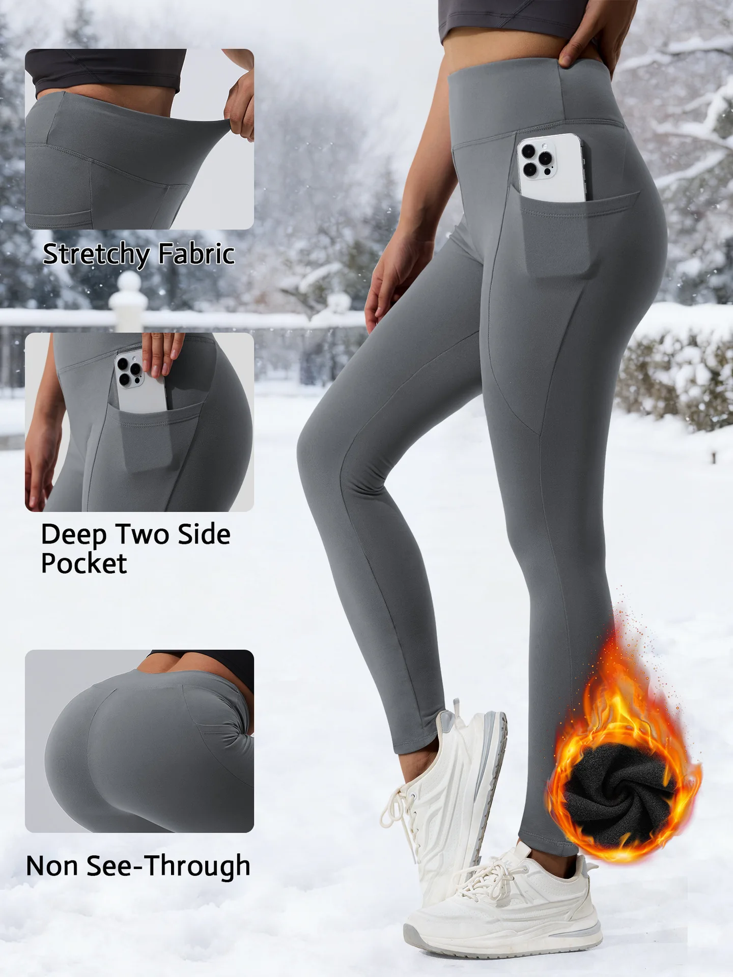 

High-waisted Pocket Winter Fleece-Lined Leggings Thermal leggings Sports yoga pants