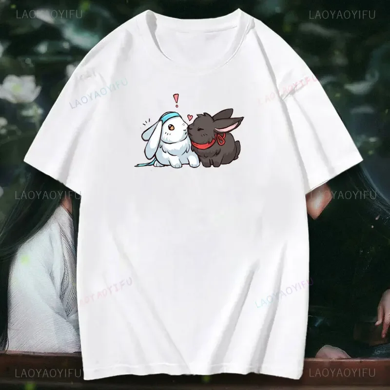 Wangxian Bunnies The Untamed Cotton T-Shirts Men Mo Dao Zu Shi Cotton Tee Shirt Crewneck Short Sleeve T Shirts Gift Idea Clothes