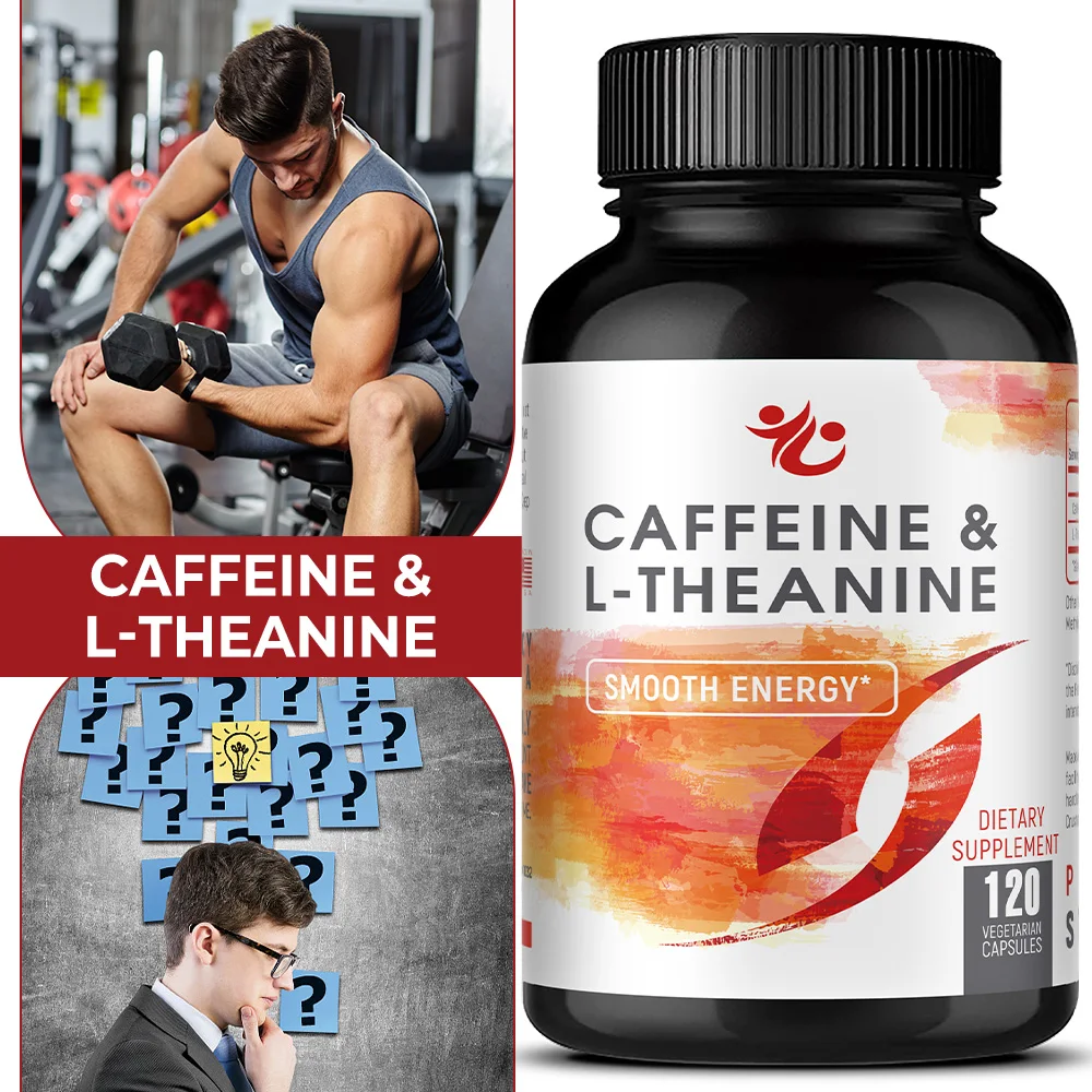 Caffeine Capsules with L-Theanine - Provides Clean Energy, Endurance, Stress Relief, and Cognitive Enhancement