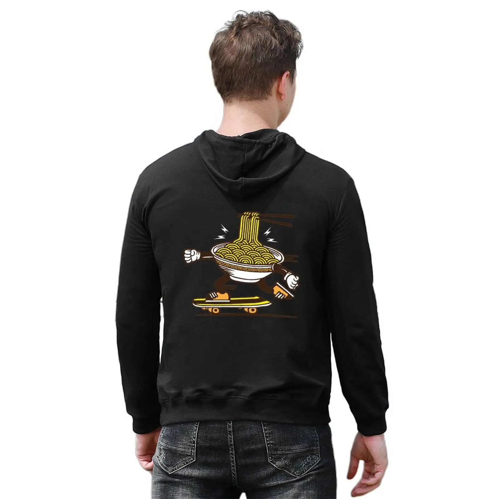 R ame nn noodle bo wl ch aract er sk ateboarding هوديي ملابس الخريف الملابس الكورية الملابس للرجال أزياء الرجال هوديي الرسم