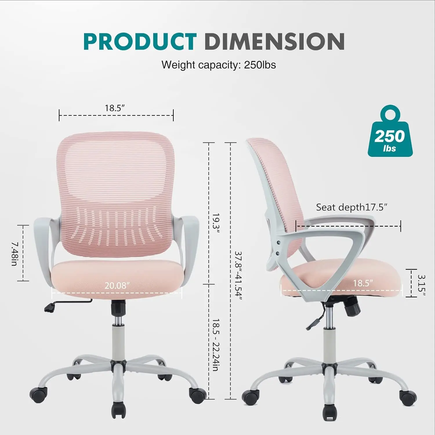 Chaise de bureau pour ordinateur, chaise de travail ergonomique à dossier moyen, en maille roulante, avec roulettes, support lombaire confortable, Com