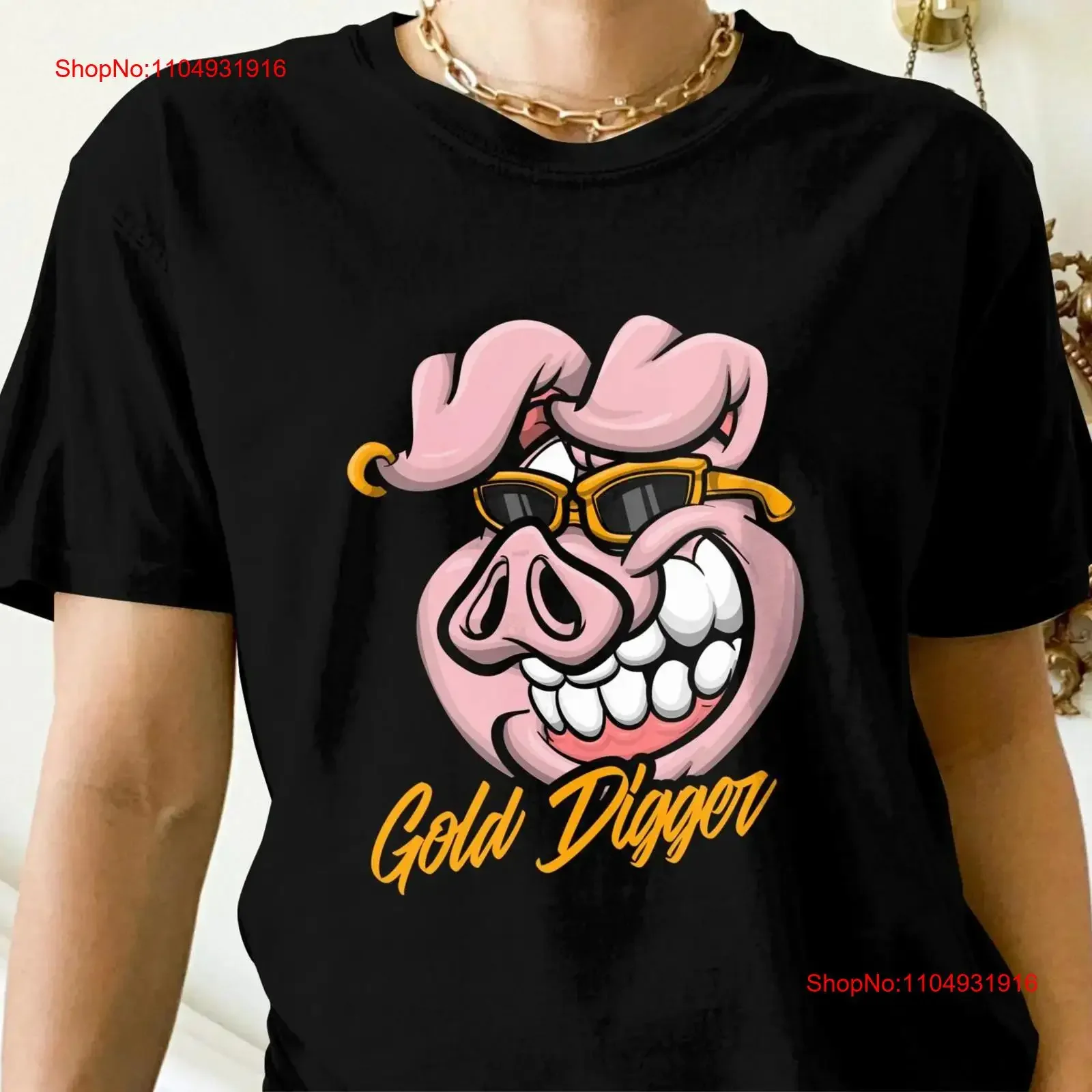 

Забавная футболка Gold Digger Pig, крутая художественная одежда для любителей смеха, уникальная одежда SweaT, винтажная стираная повседневная удобная уличная одежда