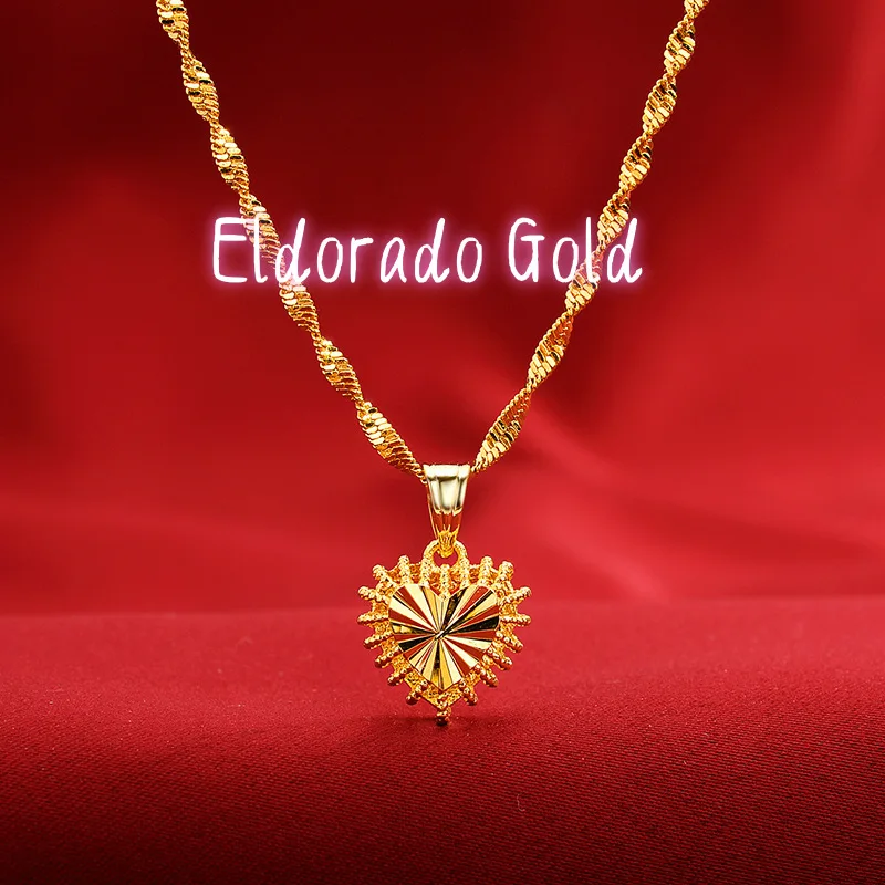 

2025 Boutique AU999 gold ladies water wave necklace pendant love 24K pure gold chain clavicle chain female large gold chain jewe