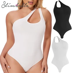 Women's Sloping One-shoulder Bodysuit Tummy Control Body Shaper Camisole Thong Shapewear Sexy Butt Lifter Slimming Waist Corset