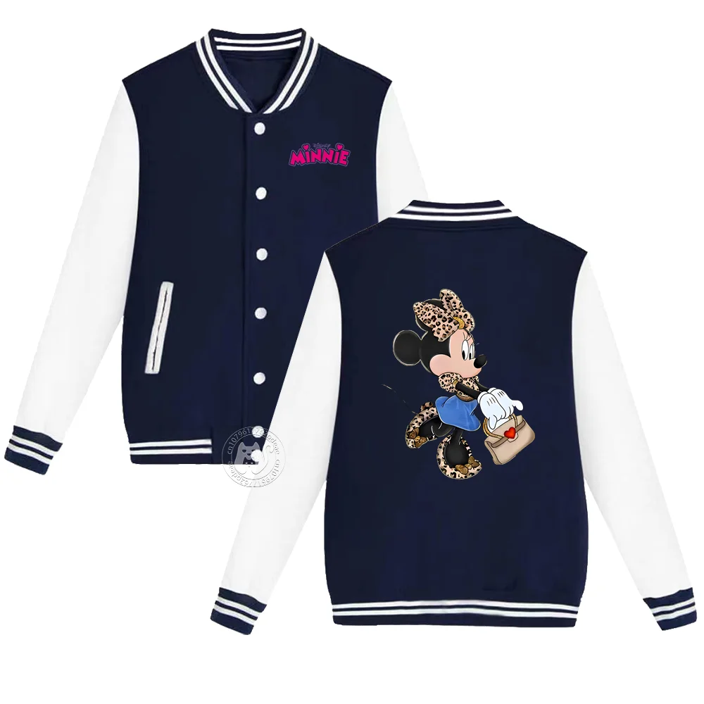 Kids Disney\'s beautiful Minnie Print Fall Winter Warm baseball uniform 2-14 year old teen boys girls booster jacket top