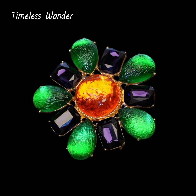 

Timeless Wonder Fancy Crystal Glass Floral Brooch Pins for Women Designer Jewelry Top Trendy Rare Gift Classy Style Heavy 7523