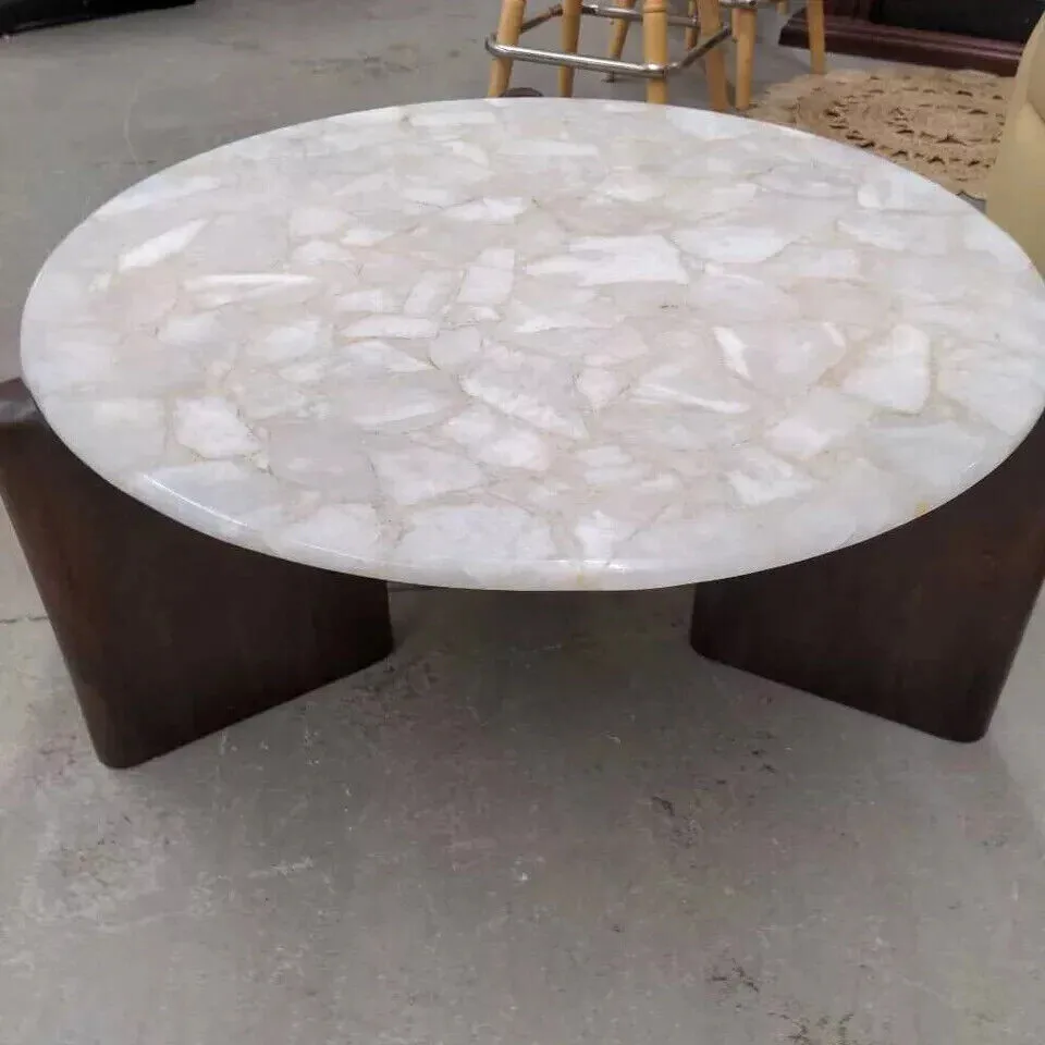 Café TablesRound White Quartz Coffee Table Top for Living Room Modern Furniture Décor