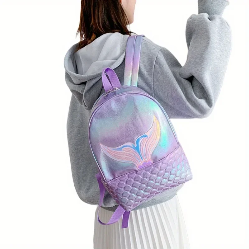 Shiny Mermaid Children and Girls Large Capacity Backpack Kawaii Beautiful Laser Bright Embroidery Student Travel Laser Backpack