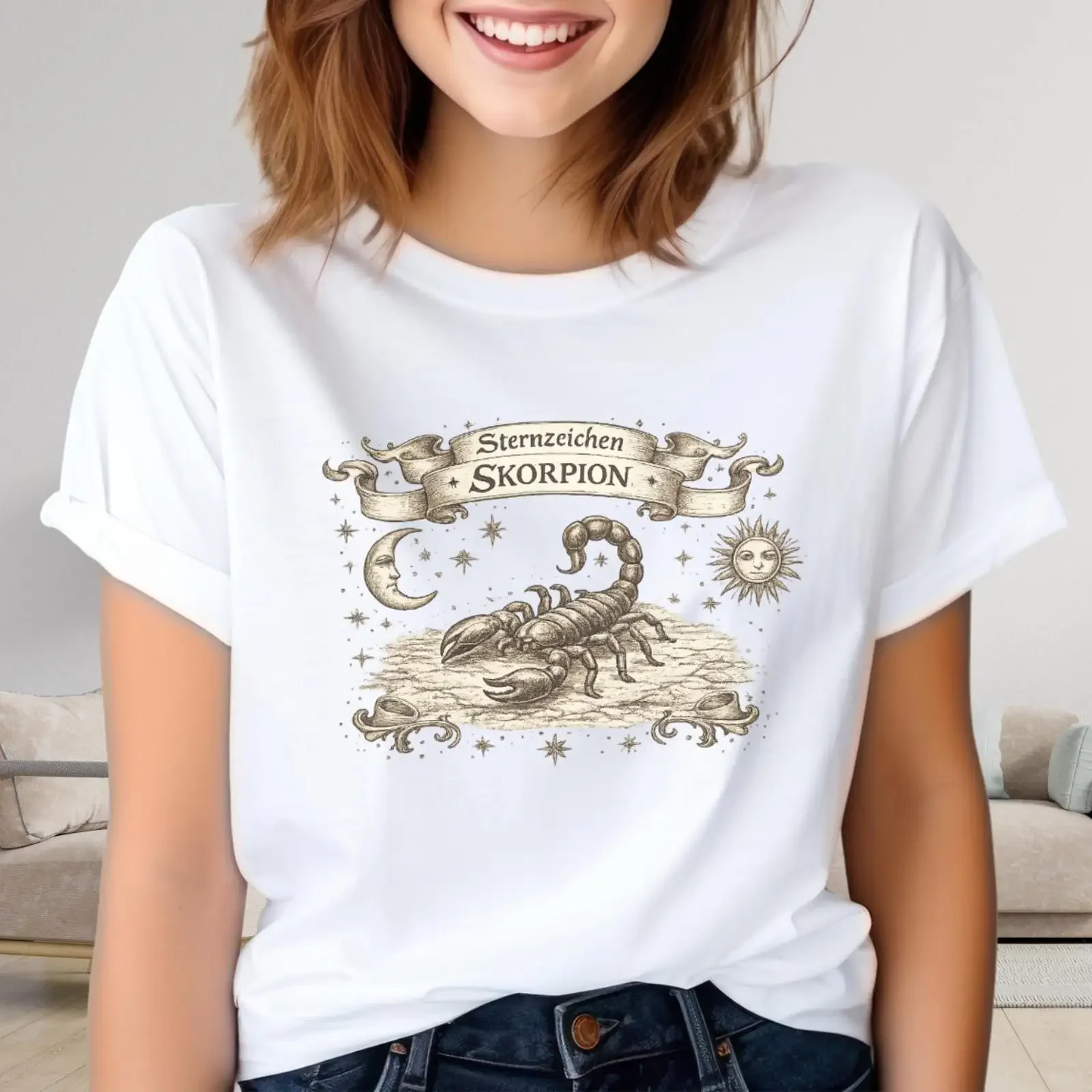 Scorpio Zodiac Sign T Shirt Vintage Horoscope Style Retro Astrology Classic Design vintage Washed Slightly Casual homme Soft