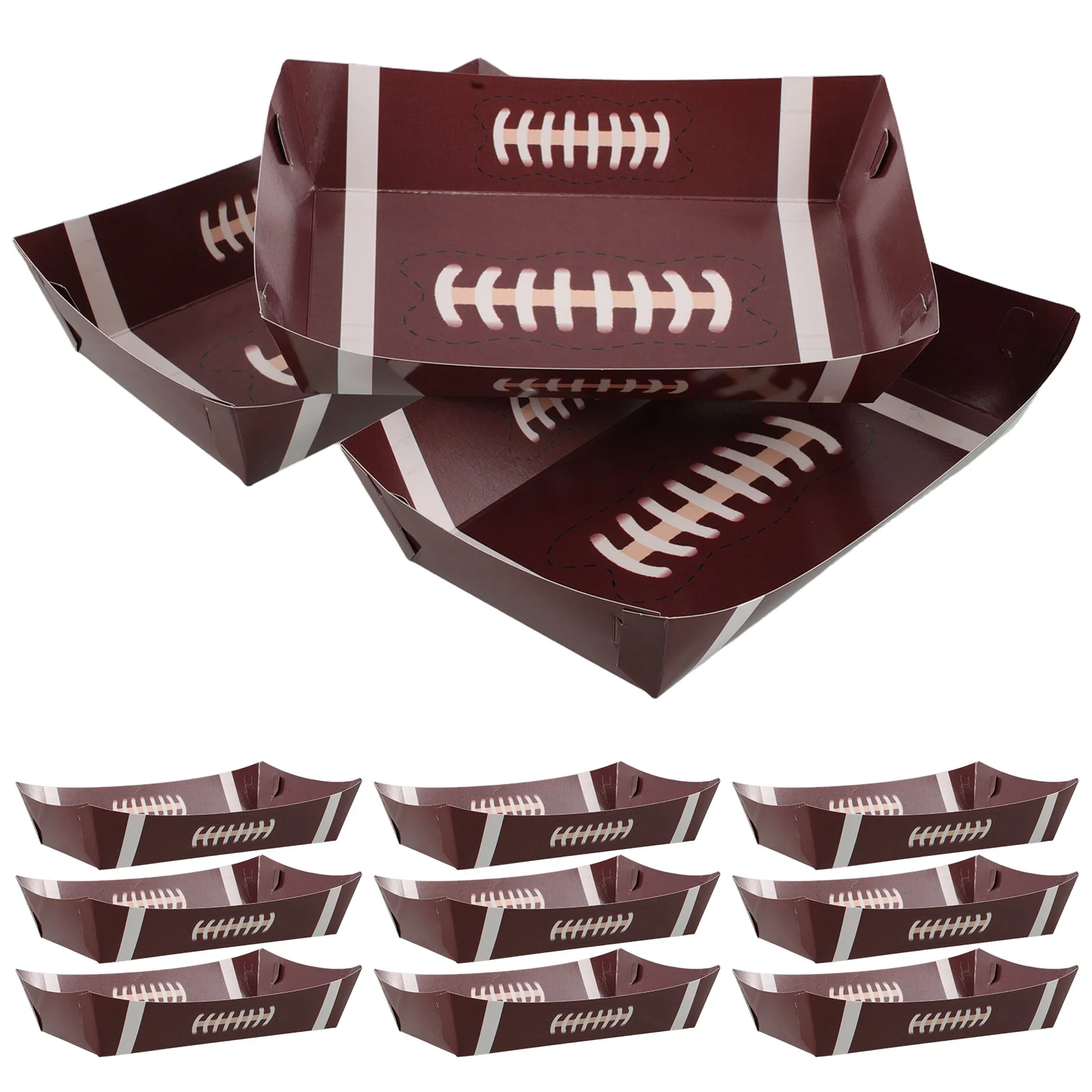 

10 Pcs Biscuit Containers Football Snack Bowl Food Trays for Party Bowls Birthday Supplies Hot Dog Brown Plates Dinner