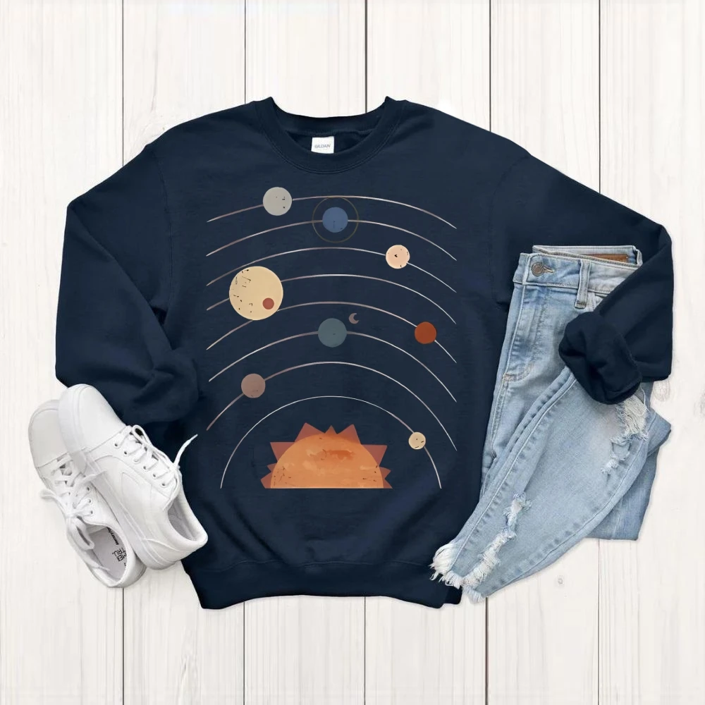 태양계 운동복 행성 그래픽 가을 겨울 캐주얼 느슨한 긴 소매 교육 예술적 유행 천상의
