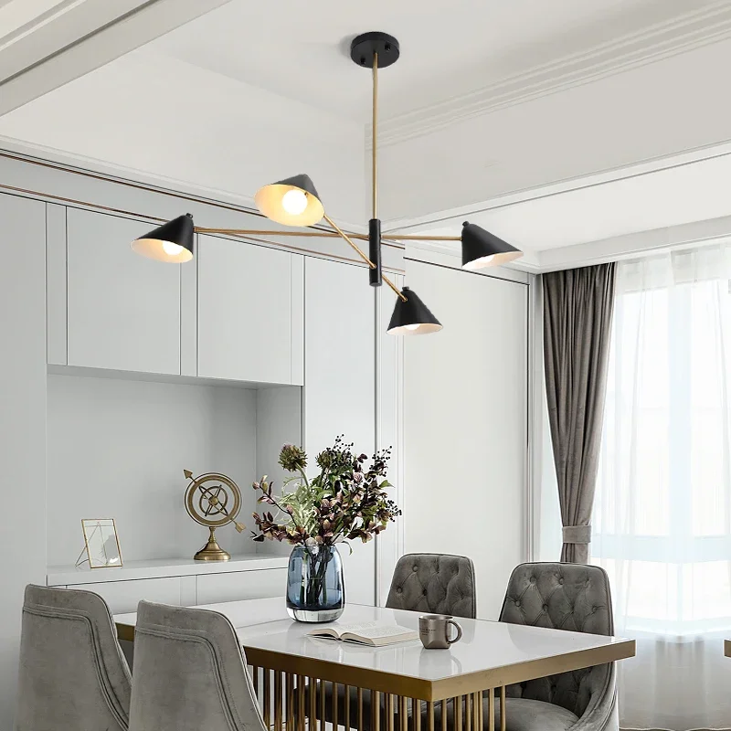 Post Modern Chandelier Nordic creative Black Cone Shadelight living room  designer minimalist atmosphere dining room lighting