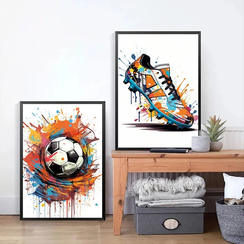 Fashion Graffiti Football Shoes Canvas Painting Modern Art Poster Inspirational Wall Picture for Men Boy  Living Room Home Decor