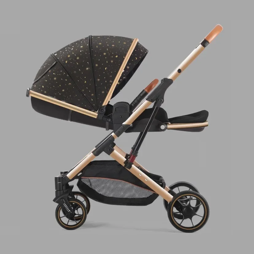 Alta Paisagem Folding Stroller, Two-Way Assento Giratório, Leve, Ajustável, Absorção de Choque, Bebê Recém-nascido, Quatro Rodas