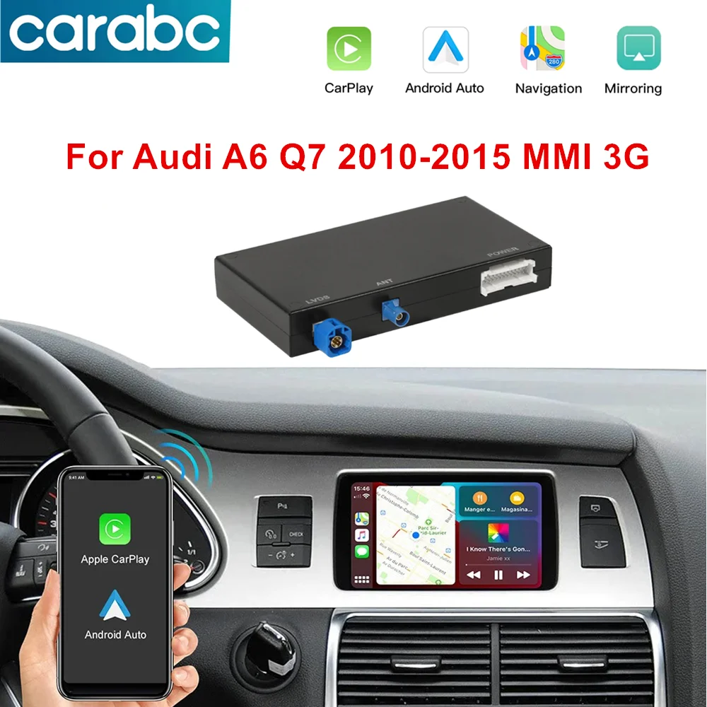CARABC Für Audi A6 Q7 2010-2015 MMI 3G System Drahtlose CarPlay Android Auto Adapter Spiegel Link AirPlay Bluetooth GPS Navigation
