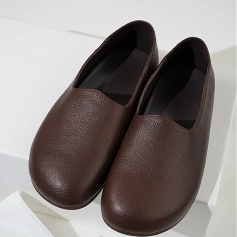 

Jenny&Dave Minimalist Women's Flat Shoes Handmade Texture Sheepskin Vintage Round Toe Fat Grandma Shoes Loafers Shoes Women