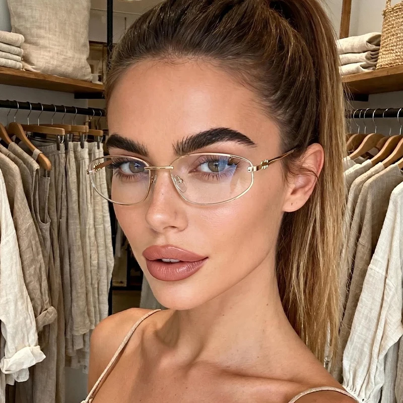 1pc Thin Half-Frame Oval Glasses, Smooth Frame, Daily Leisure Trend Fashion Glasses, the Same Style for Men and Women