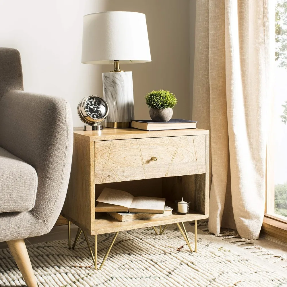 

Marigold Nightstand Natural and Brass Home Furniture Bedroom Bedside Table