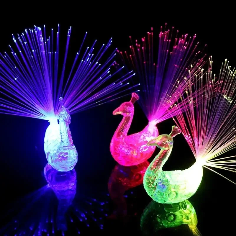 Peacock finger light luminous color-changing peacock open screen fiber optic light children's night market source luminous toys