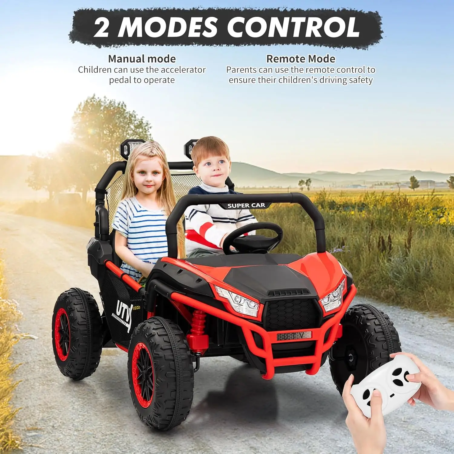 24V 2-Seater Ride on Car Electric UTV for Kids with Parent Remote Control 400w Motors 4.5MPH 4 Wheel Suspension Music Led Light