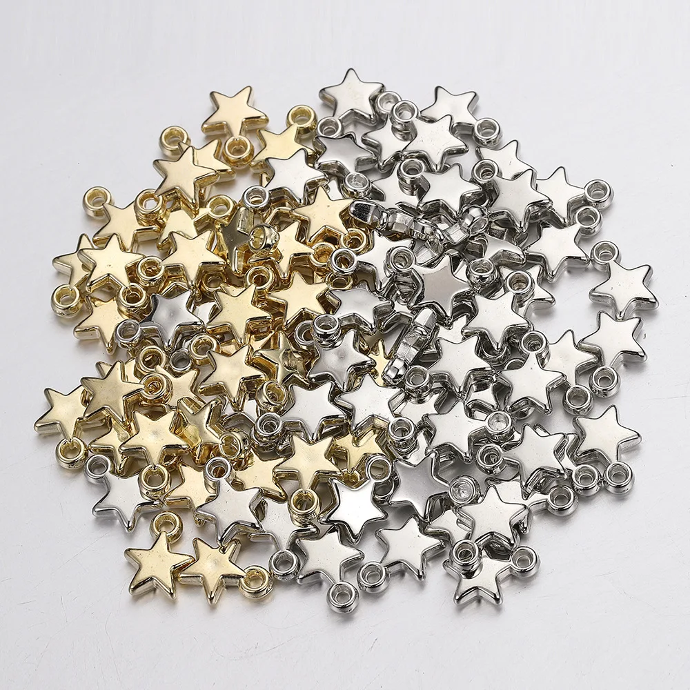 

100Pcs CCB star Acrylic Beads Charms Pendants 9mm Star Gold Color Silver Color Charm Beads for Jewelry Making Finding