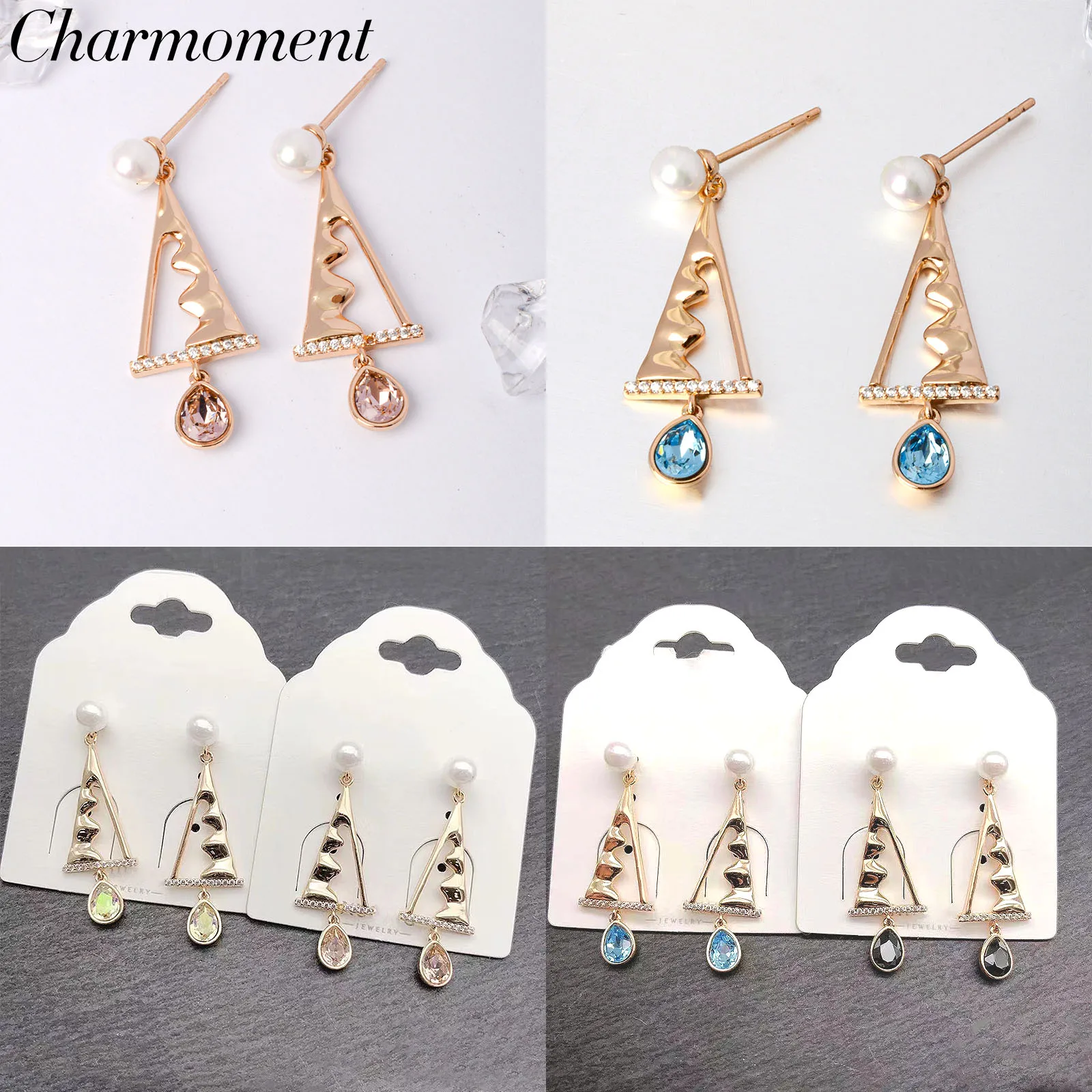 Charmoment Jewelry Crystal Drop Earrings Rose Gold Color Imitation Pearl Tree Charm Women Girl Ear Ring Jewellery Gift Wholesale