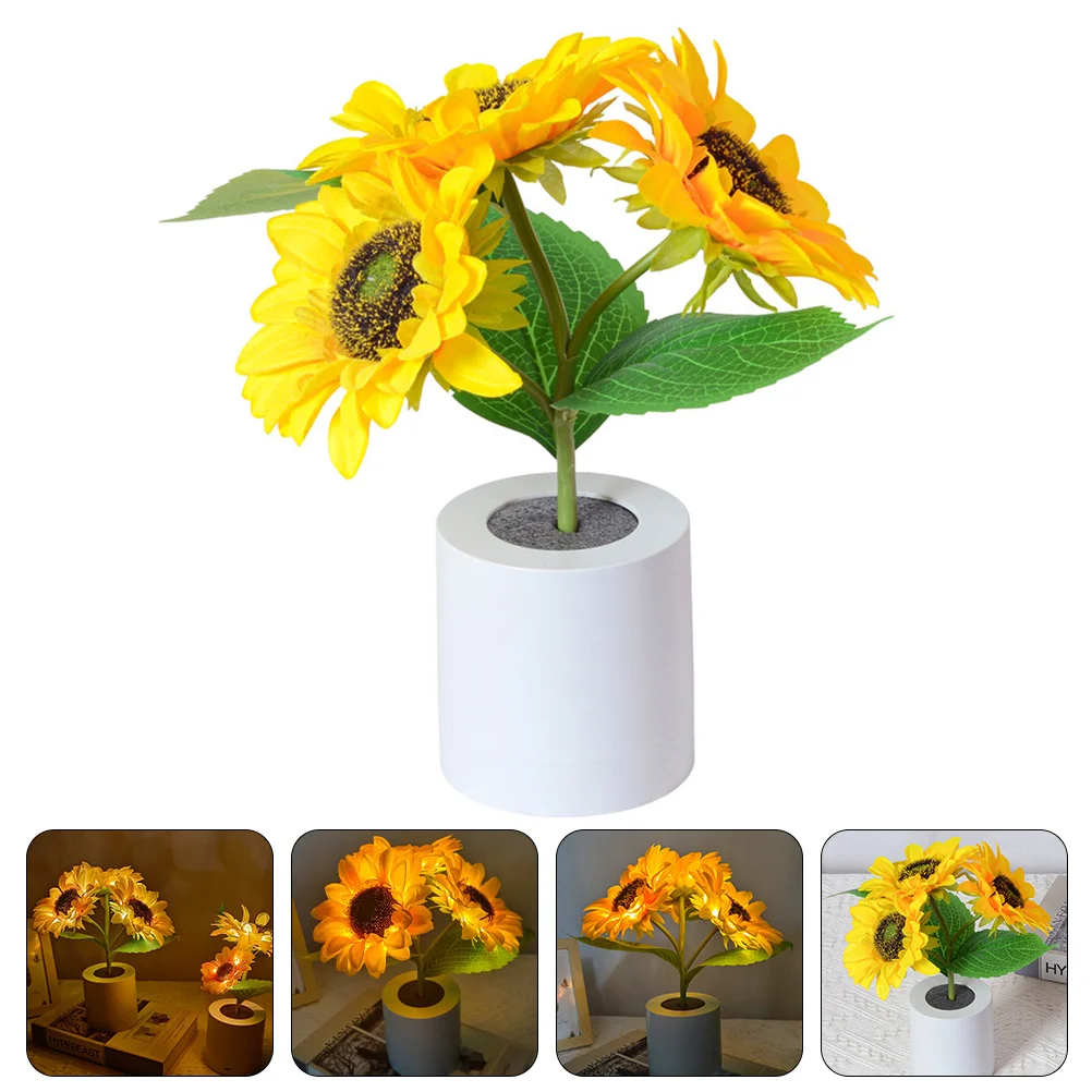 

Bedroom Bedside Lamp Home Decor Vases Vintage Retro Night Light Tabletop Silk Cloth Plastic Sunflower Lights Girl Lamps