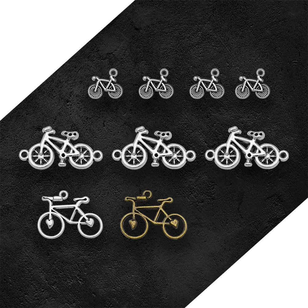 Antique Silver Plated Bicycle Bike Heart Charms Travel Connector Pendants For Diy Jewelry Making Materials Supplies Accessories