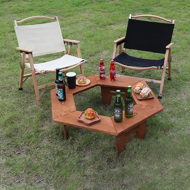 Outdoor Portable Wooden Camping Assembled Set Camping Campfire Table Folding Disassembly Table Japanese Barbecue Heated Table