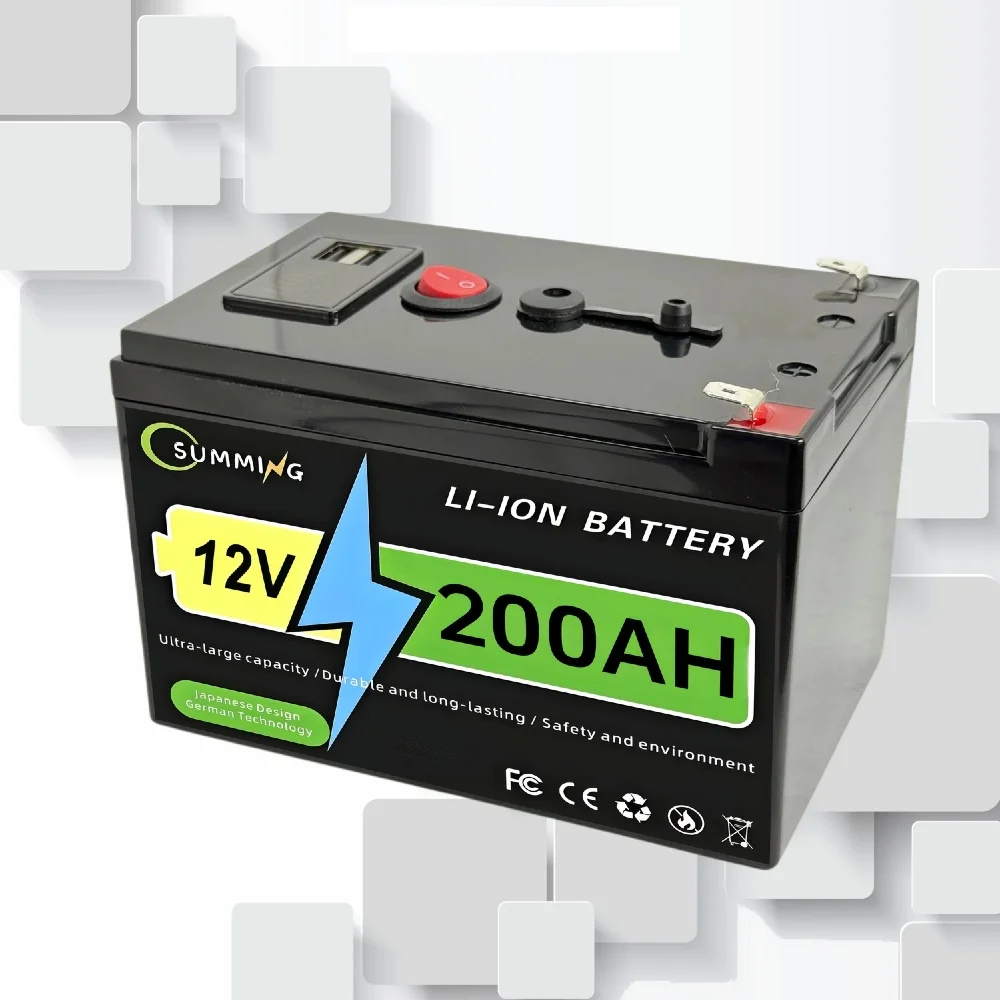 Lithiumbatterij 12v 200AH LiFePO4-batterij met intelligente BMS-zonne-energie, RV, schip en off-grid thuisenergieopslag