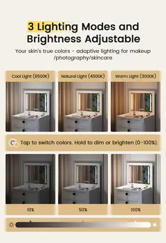 JDPAG 三合一農舍風格化妝台,小型化妝台,帶翻蓋化妝鏡和 LED 燈,緊湊型化妝桌,帶凳子 8 最佳銷售 小梳妝台 - №6