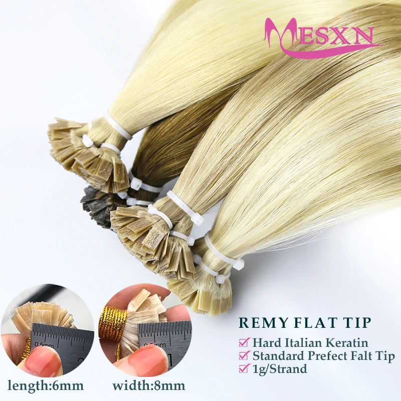 Extensiones de cabello de punta plana de alta calidad MESXN, extensiones de cabello de fusión humana Real Natural, Color marrón Rubio, engrosamiento de raíces