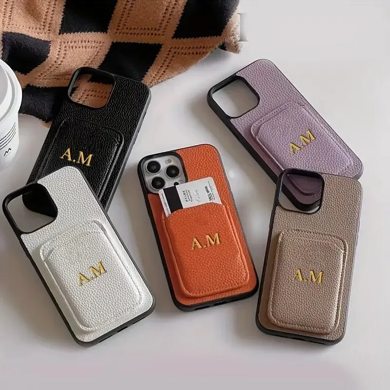 Maßgeschneiderte Goldbuchstaben Leder Kartenhalter Hülle für iPhone 14 13 Pro Max 12 11 Pro Max 15 16 Plus Luxus Hard Cover