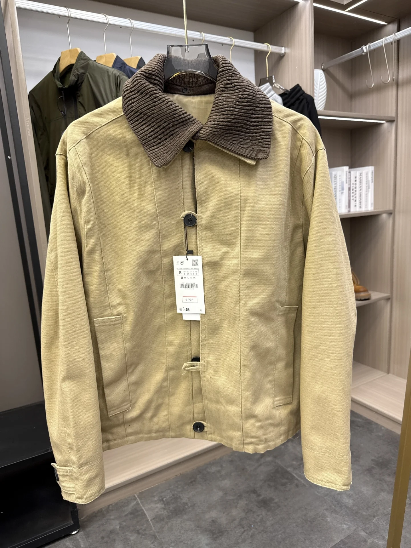 

Thi парусиновая свободная повседневная мужская винтажная мода со съемным вязаным воротником, осенняя новинка, длинная све, обычная длина