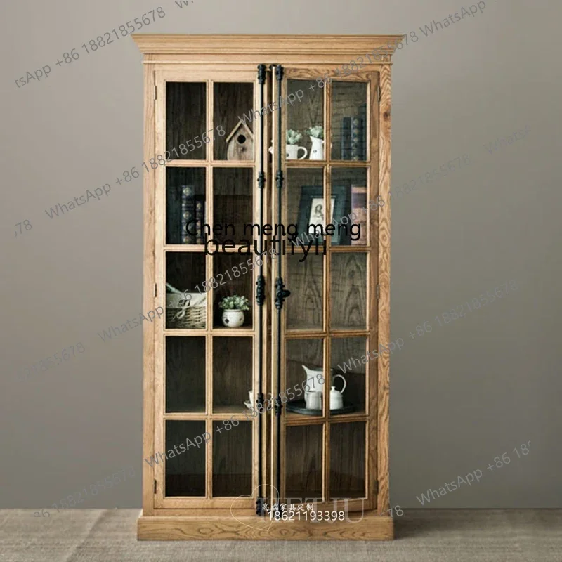 

cc182American rural solid wood bookcase French retro glass door wine cabinet display wine cabinet locker customization R