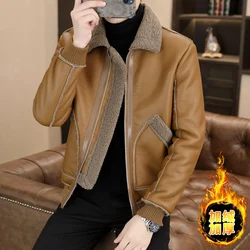 Winter Leather and Fur Integrated Jacket for Men Thickened and Warm Casual Leather Jacket Fashion Windproof Motorcycle Coat 2023