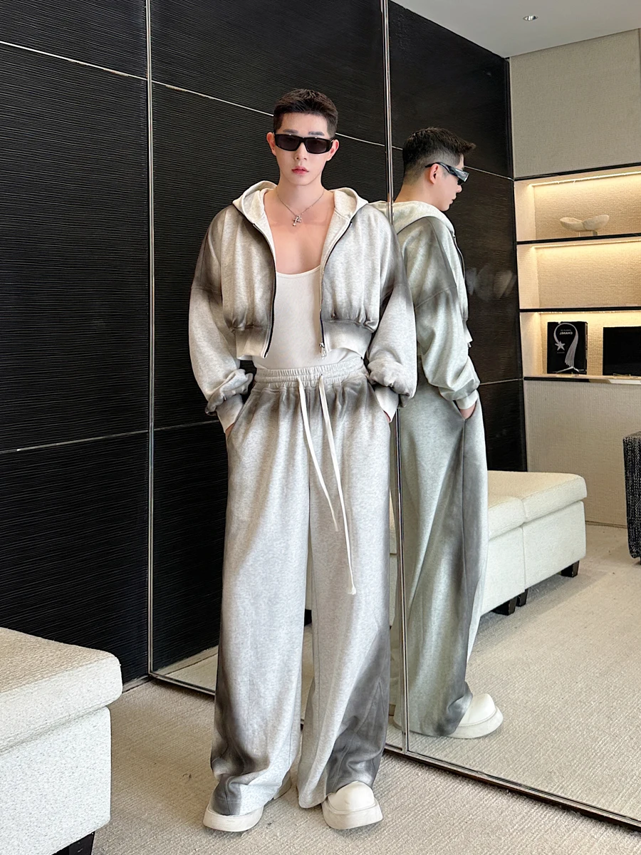 

Мужской модный комплект: худи и широкие брюки в стиле casual, весна-лето 2025, с эффектом выцветания, для молодежи, с длинными рукавами...