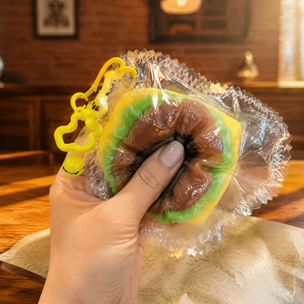 Quick Rebound Hamburger Squeeze Keychain Super Soft Kneading Realistic Food Pinch Squishy Funny Hand Stitched Pendant Daily Use