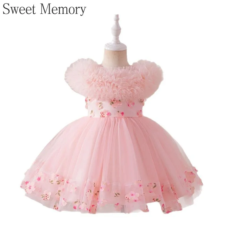 

J652 Dropship Beautiful Girls Clothing Sweet Memory Children's Performance Dresses Lace Princess Pink Fluffy Dress