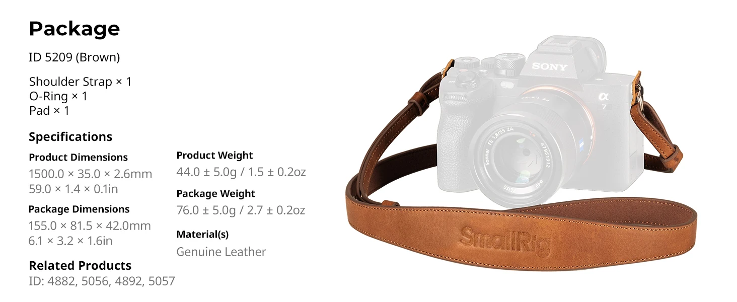 SmallRig Universal-Schultergurt aus Leder mit Kamera-Leder, Belastung 10 kg, einfache Installation, verstellbar von 100 bis 110 cm – 5209 – Detail 8