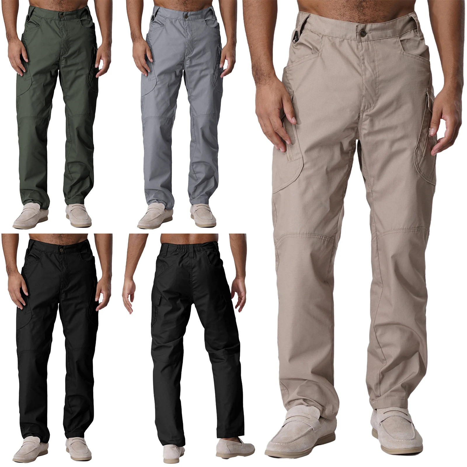 Men Cargo Long Pants Adult Male Fashion Zipper Fly Durable Multi-Pocket Cargo Pants for Outdoor Camping Hiking Fishing Climbing
