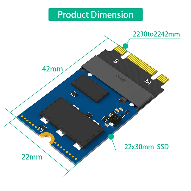 NVME M.2 SSD 2230 a 2242 Adaptador de extensión Tarjeta de conversión de extensión 2230 a 2242 Extensor M.2 NVME PCIE SSD M Key a B + M Key Port
