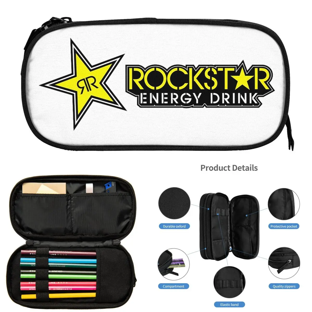 

Rockstar Energy Drink пеналы для студентов подарки коробка для ручек пенал большая сумка для хранения пенал для хранения канцелярских принадлежностей