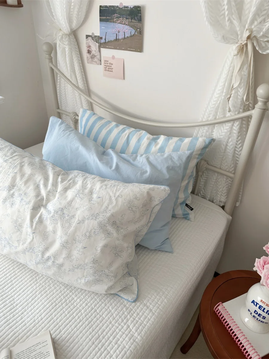 Pure Cotton Single Pillowcase 40 Thread Count 48x74 Size Healing Blue  Life Brand Bedding Accessories for Individuals