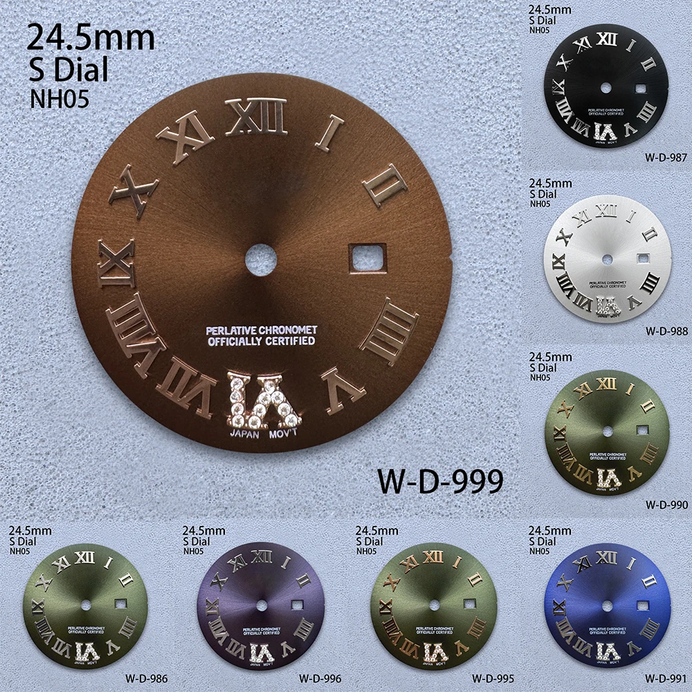 

24.5mm S Logo Rome Diamond Dial Fit NH05 Japanese Movement High-Quality Sunburst Ladies' Watch Modified Accessories