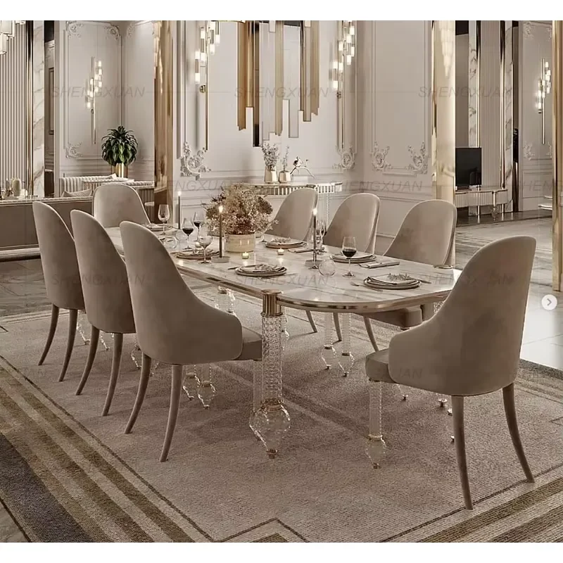#High Quality Marble Top Irregular Oval Square Dining Table Royal Acrylic Leg Dining Table Sets 6 Chair Dining Table