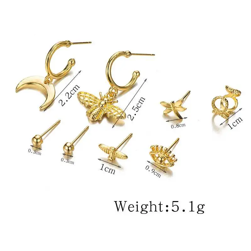 New Fashion Flower Bee Stud Earring Set for Women Simple Vintage Rhinestone Star Tassels Earrings Cute Jewelry Party Gifts