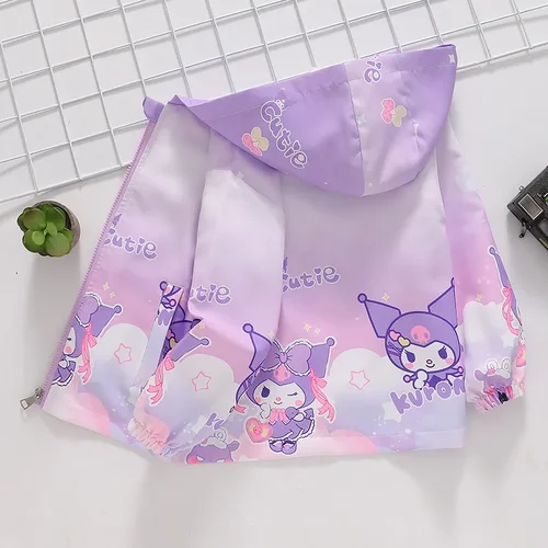 미니소 산리오 쿠로미 여아 재킷, 용수철 가을 어린이 긴 소매 후드 만화 바람막이 코트, 패션 어린이 겉옷